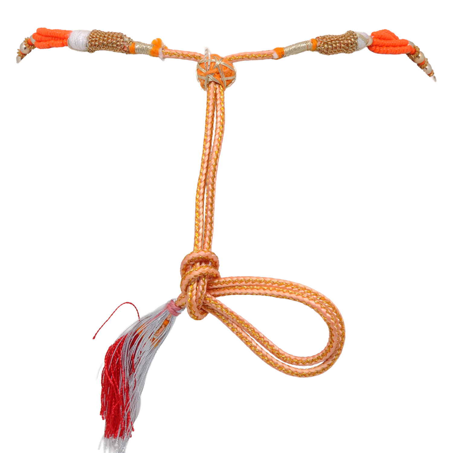 Orange & White Color Traditional Lacquer Necklace & Earring Set - Image 4