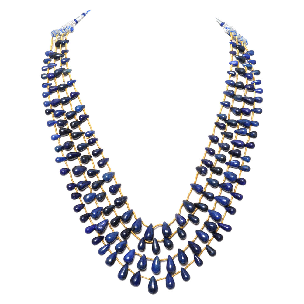 4 Lines 515 Carats Blue Sapphire Gemstone Plain Drop Necklace