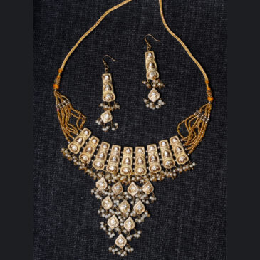 Golden & White Color Traditional Lacquer Necklace & Earring Set