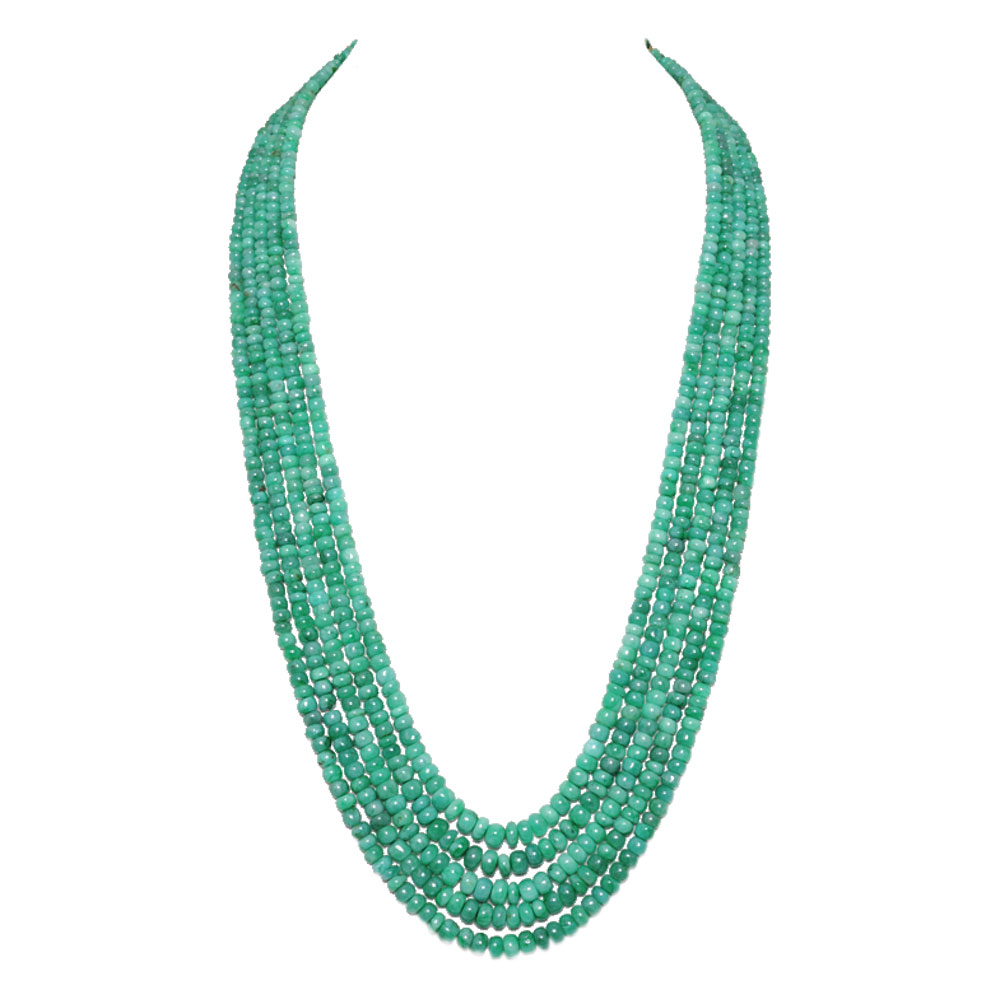 5 Lines 406 Carats Emerald Gemstone Cabochon Beads Necklace