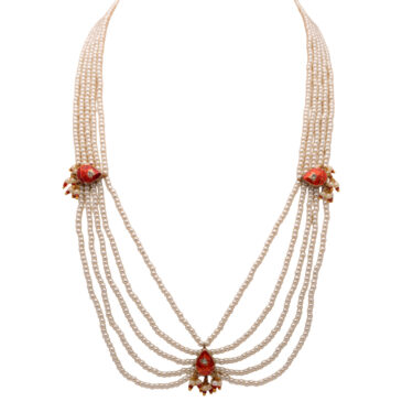 Pearl 5 Rows attached with Orange Color Traditional Lacquer Necklace