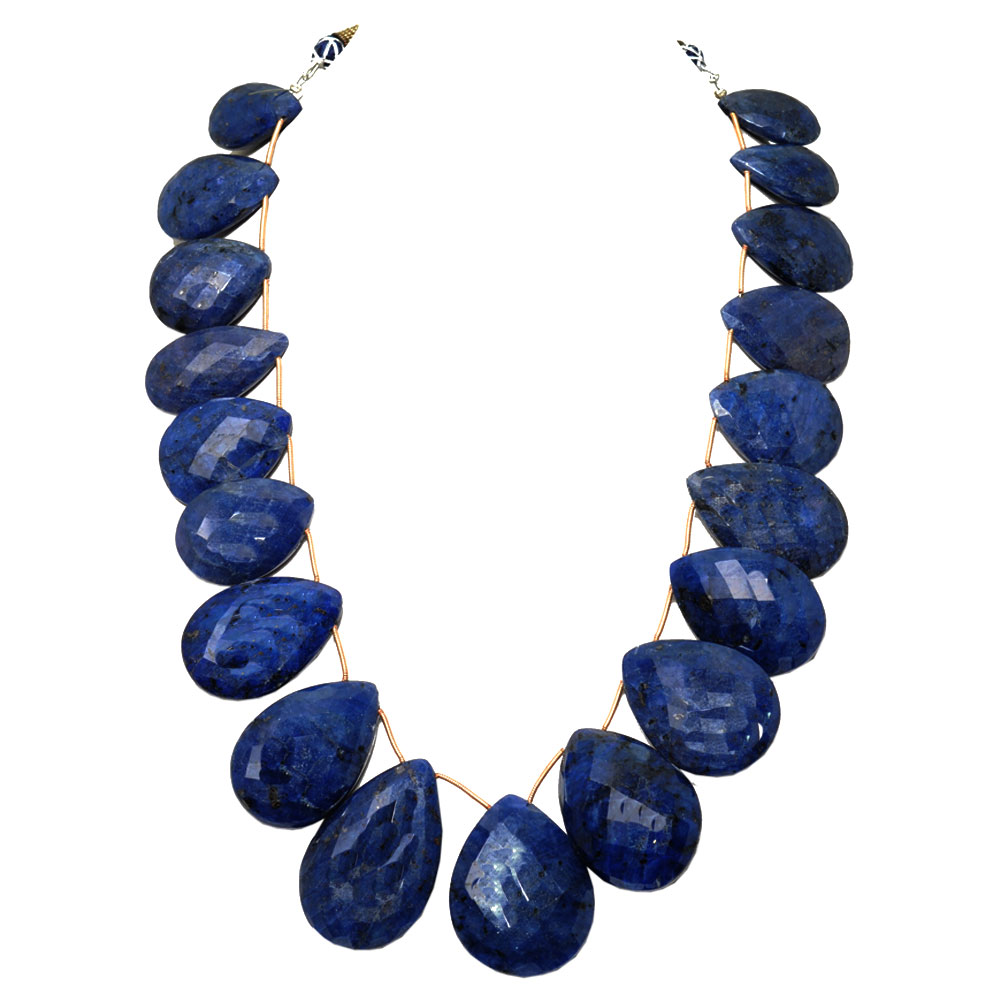 Single Line 1389 Carats Blue Sapphire Faceted Almond Necklace