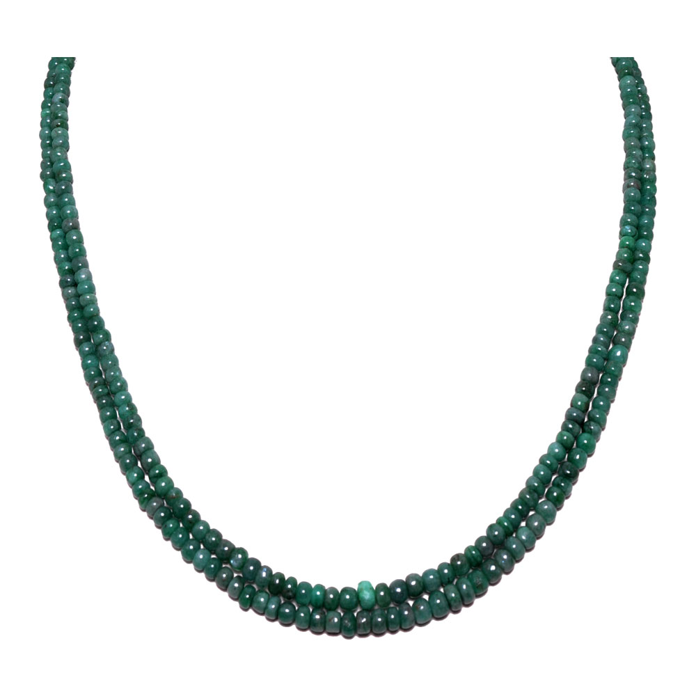 2 Lines 166 Carats Emerald Gemstone Cabochon Beads Necklace