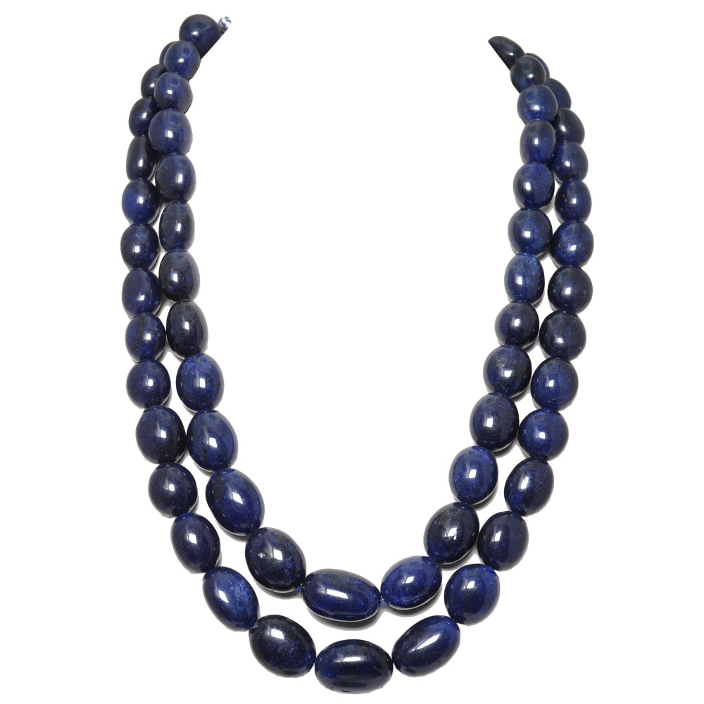 2 Lines 1375 Cts Blue Sapphire 12-17 Mm Oval Shaped Bead Necklace