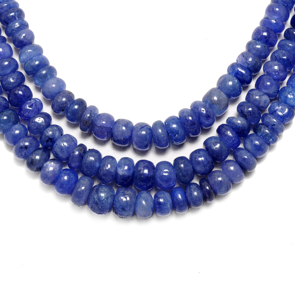 3 Lines 388 Carats Tanzanite Gemstone Plain Beads Necklace