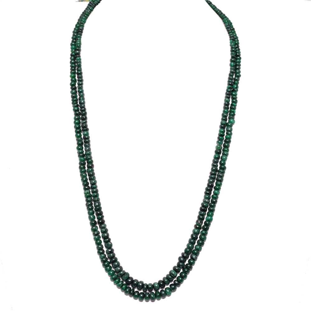 2 Lines 196 Carats Emerald Gemstone Cabochon Beads Necklace