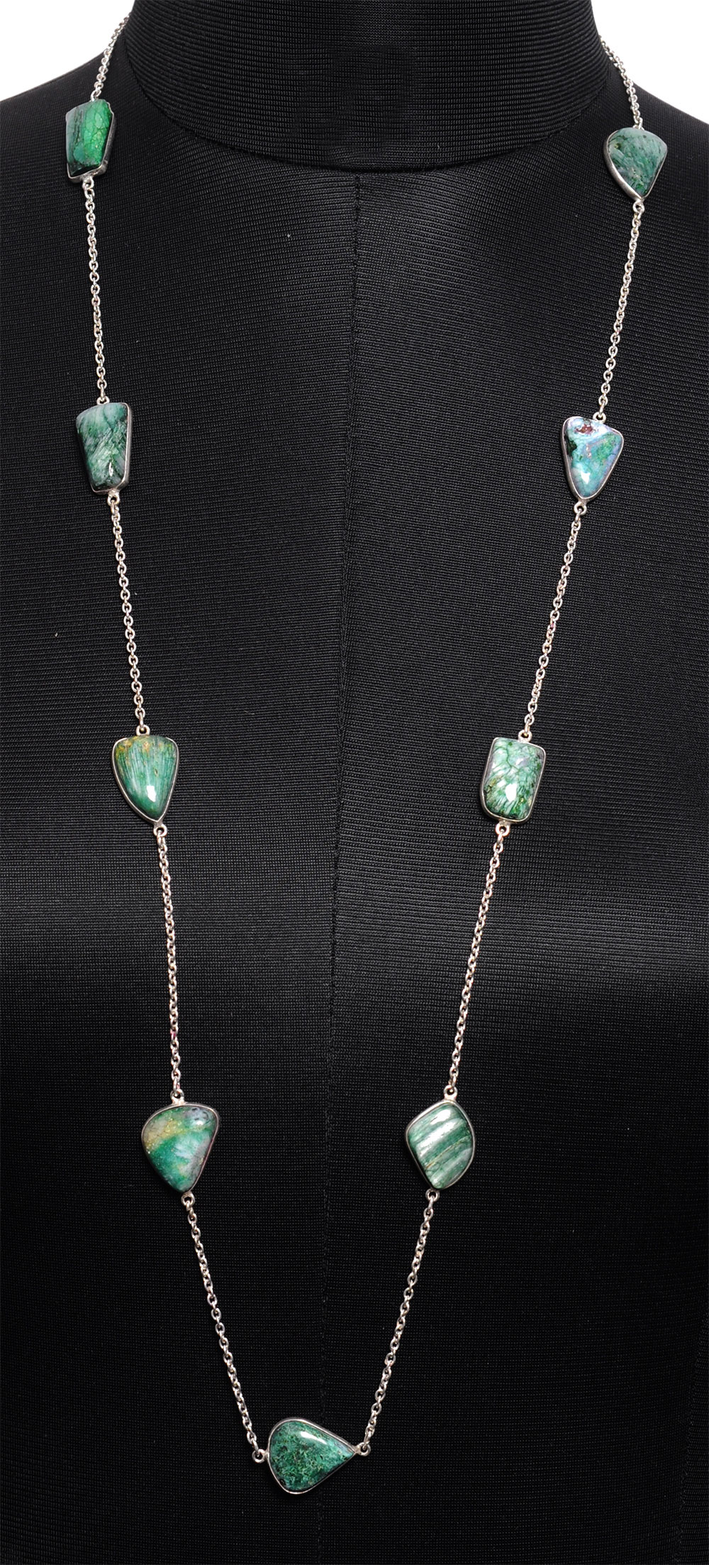 Moss Agate Color Stone Chain In . Sterling Silver Overlay