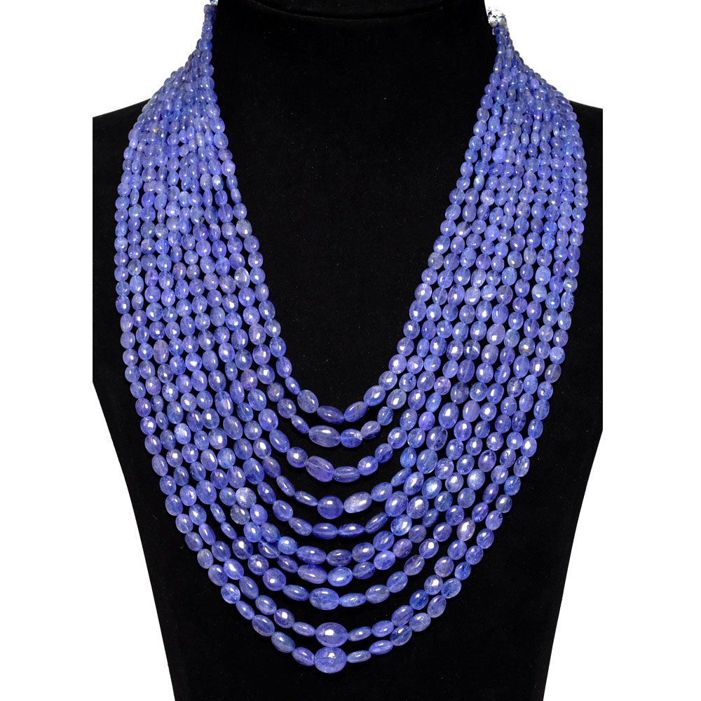 10 Lines 1040 Carats Tanzanite Gemstone Plain Beads Necklace