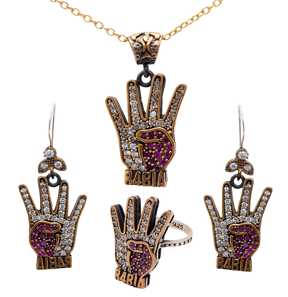R4BIA, Rabaa or Rabbi’ah Ruby & Topaz Studded Ring Pendant & Earrings