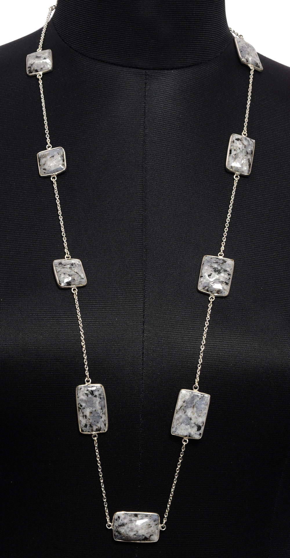 Snowflake Obsidian Color Stone Chain In . Sterling Silver Overlay