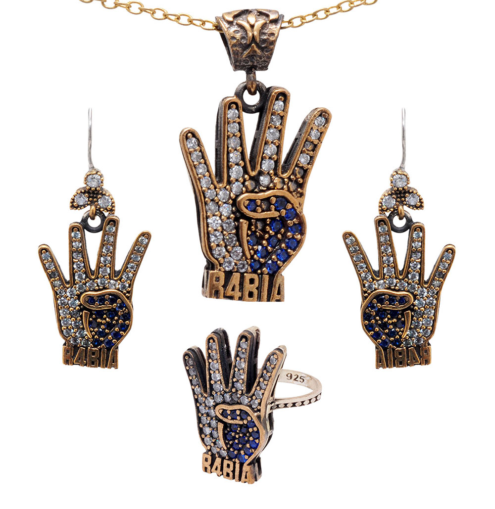 R4BIA, Rabaa or Rabbi’ah Sapphire & Topaz Studded Ring Pendant & Earrings