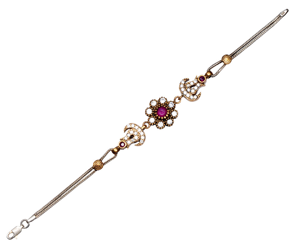 Topaz & Ruby Gemstone Studded Silver Bracelet