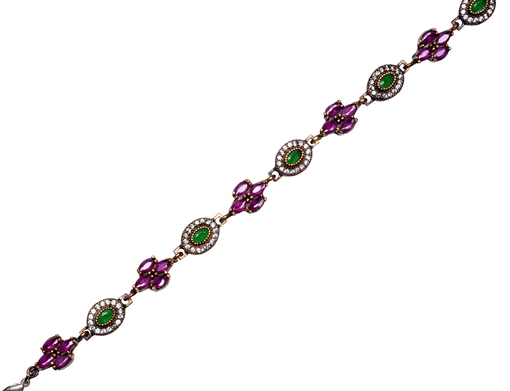 Ruby Emerald & Topaz Gemstone Studded Silver Bracelet