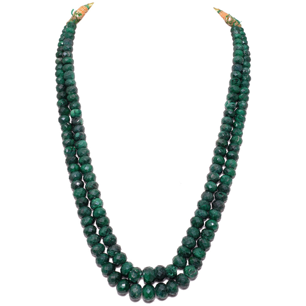 2 Lines 707 Carats Emerald Gemstone Faceted Beads Necklace