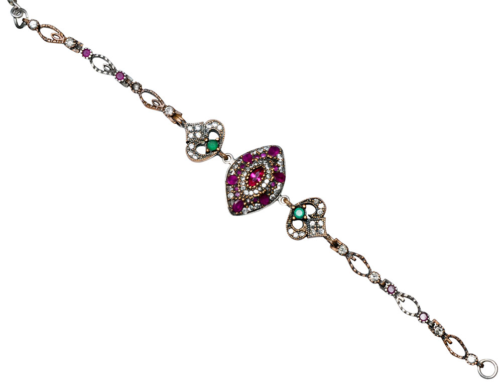 Emerald Ruby Topaz Gemstone Studded Silver Bracelet