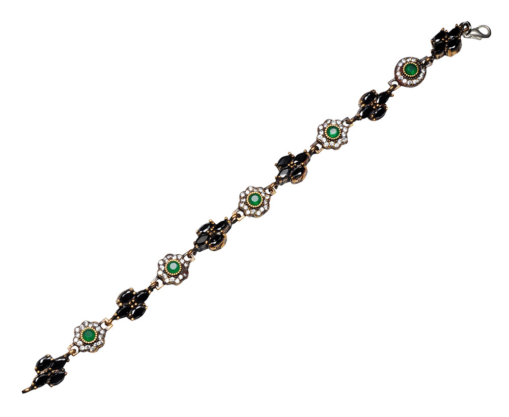 Emerald, Topaz & Black Spinel Gemstone Studded Silver Bracelet
