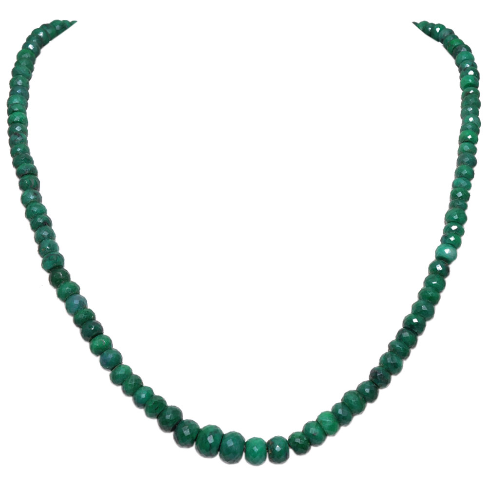 Single Line 406 Carats Emerald Gemstone Faceted Beads Necklace