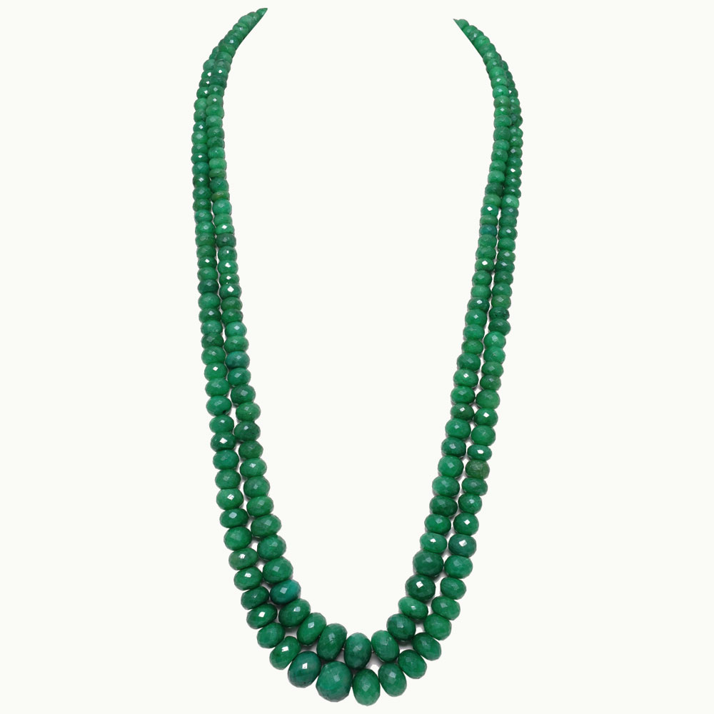 2 Lines 1116 Carats Emerald Gemstone Faceted Beads Necklace