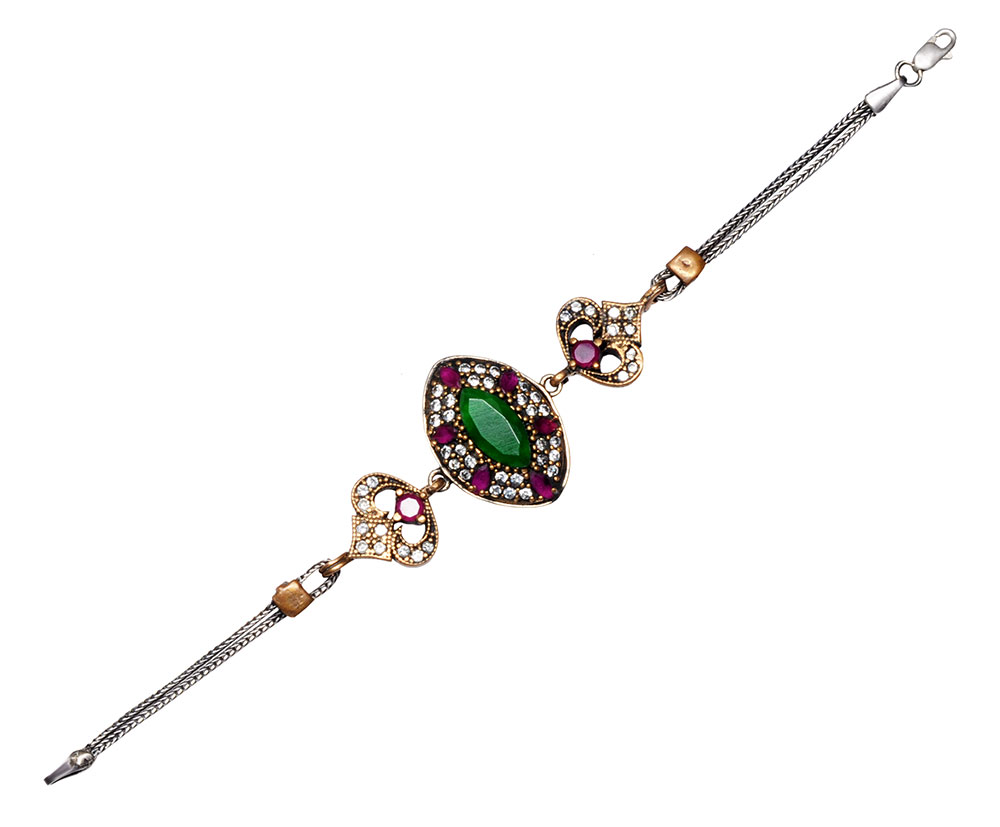 Emerald Ruby Topaz Gemstone Studded Silver Bracelet