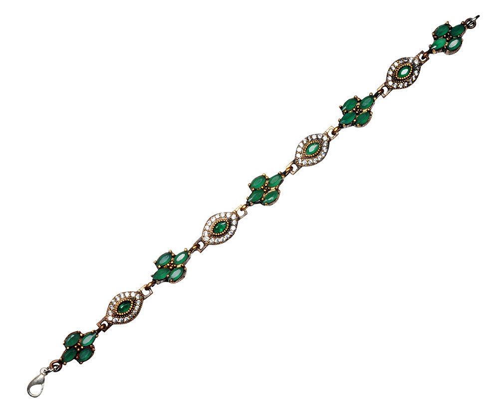 Emerald & Topaz Gemstone Studded Silver Bracelet