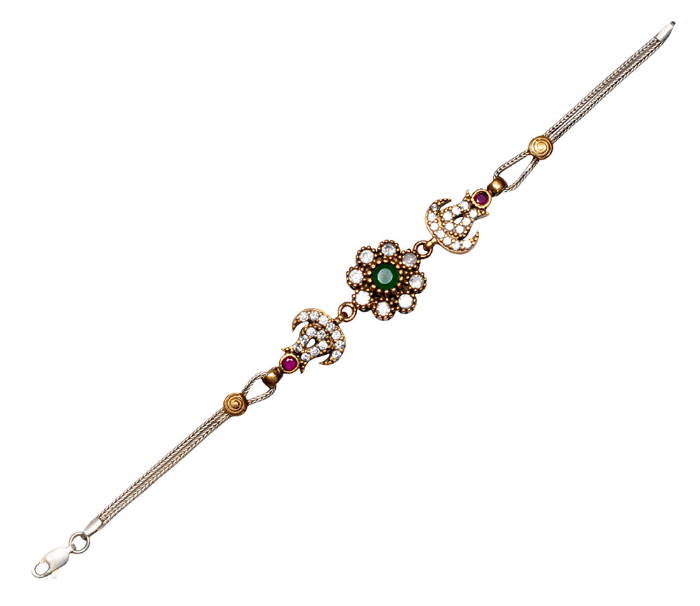 Ruby Topaz & Emerald Gemstone Studded Silver Bracelet