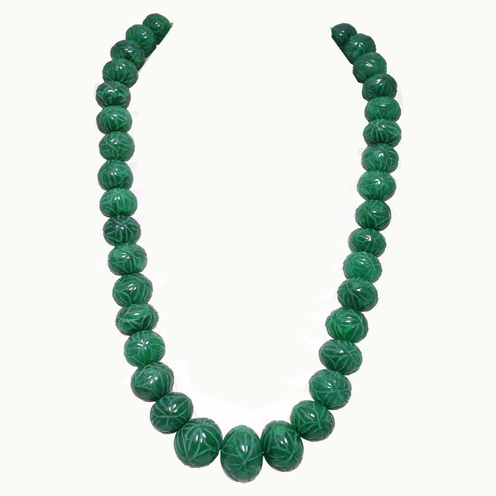 Single Line 968 Carats Emerald Gemstone Cabochon Beads Necklace