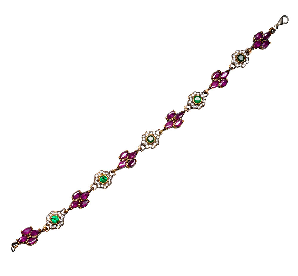 Emerald Ruby Topaz Gemstone Studded Silver Bracelet