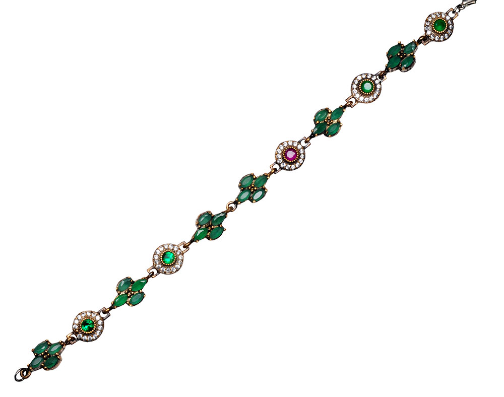 Emerald Ruby T-Savorite & Topaz Gemstone Studded Silver Bracelet