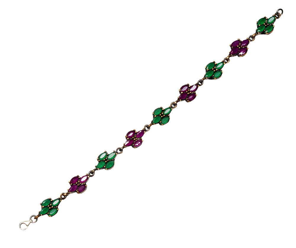 Emerald & Ruby Gemstone Studded Silver Bracelet