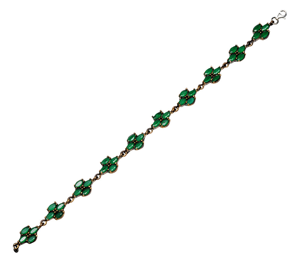 Emerald Gemstone Studded Silver Bracelet