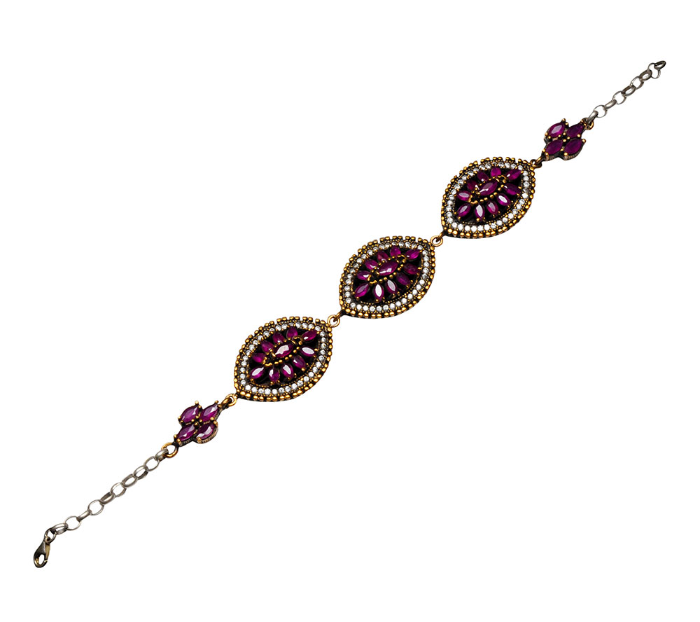 Ruby Topaz Gemstone Studded Silver Bracelet