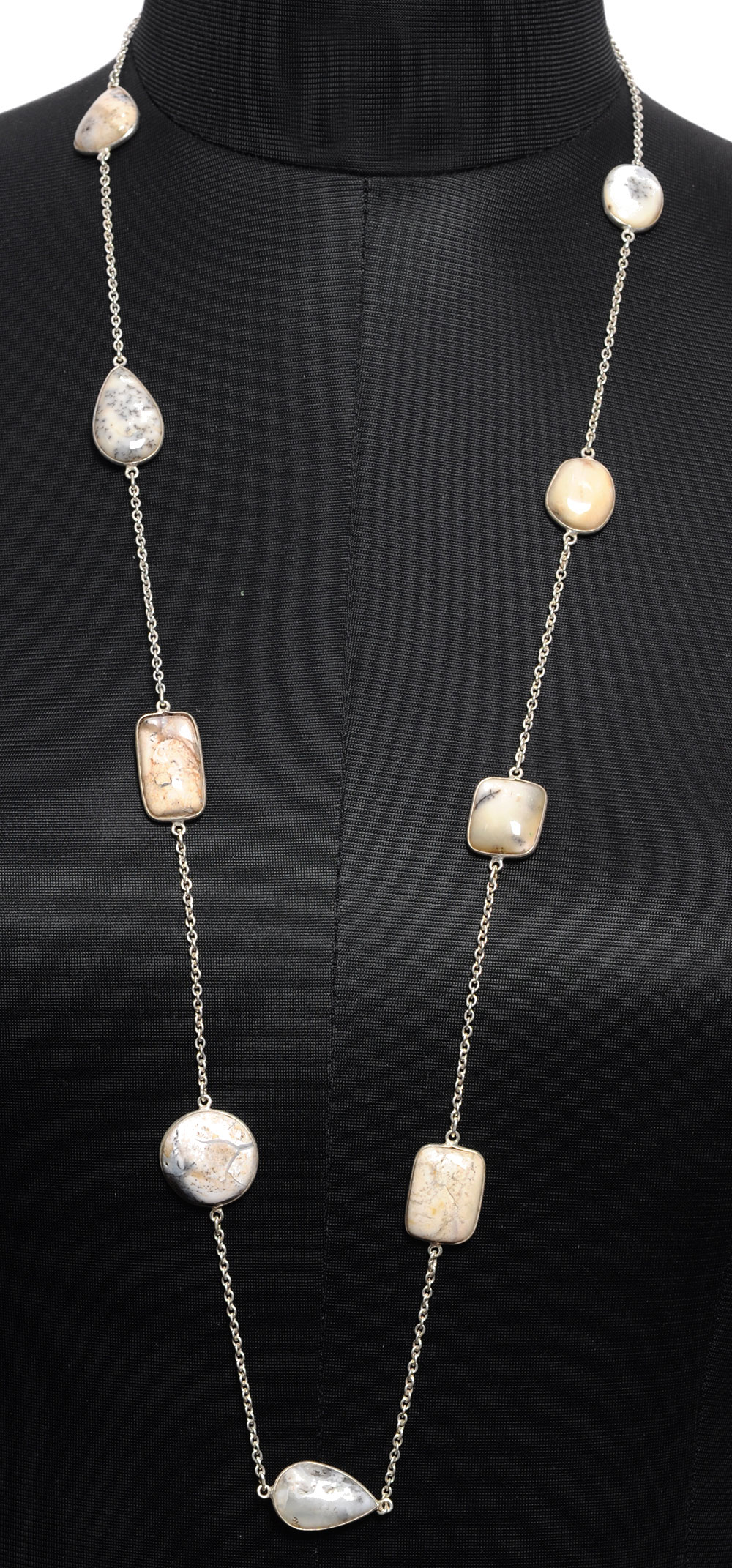 White Quartz’S Color Stone Chain In . Sterling Silver Overlay