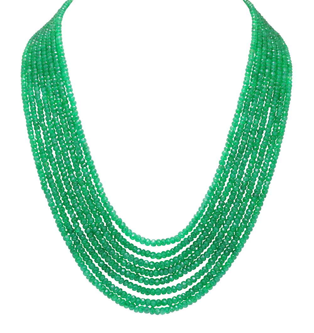 8 Rows Of Necklace Emerald Gemstone Beads