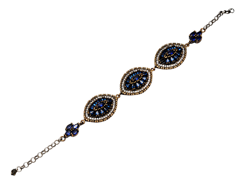 Blue Sapphire & Topaz Gemstone Studded Silver Bracelet