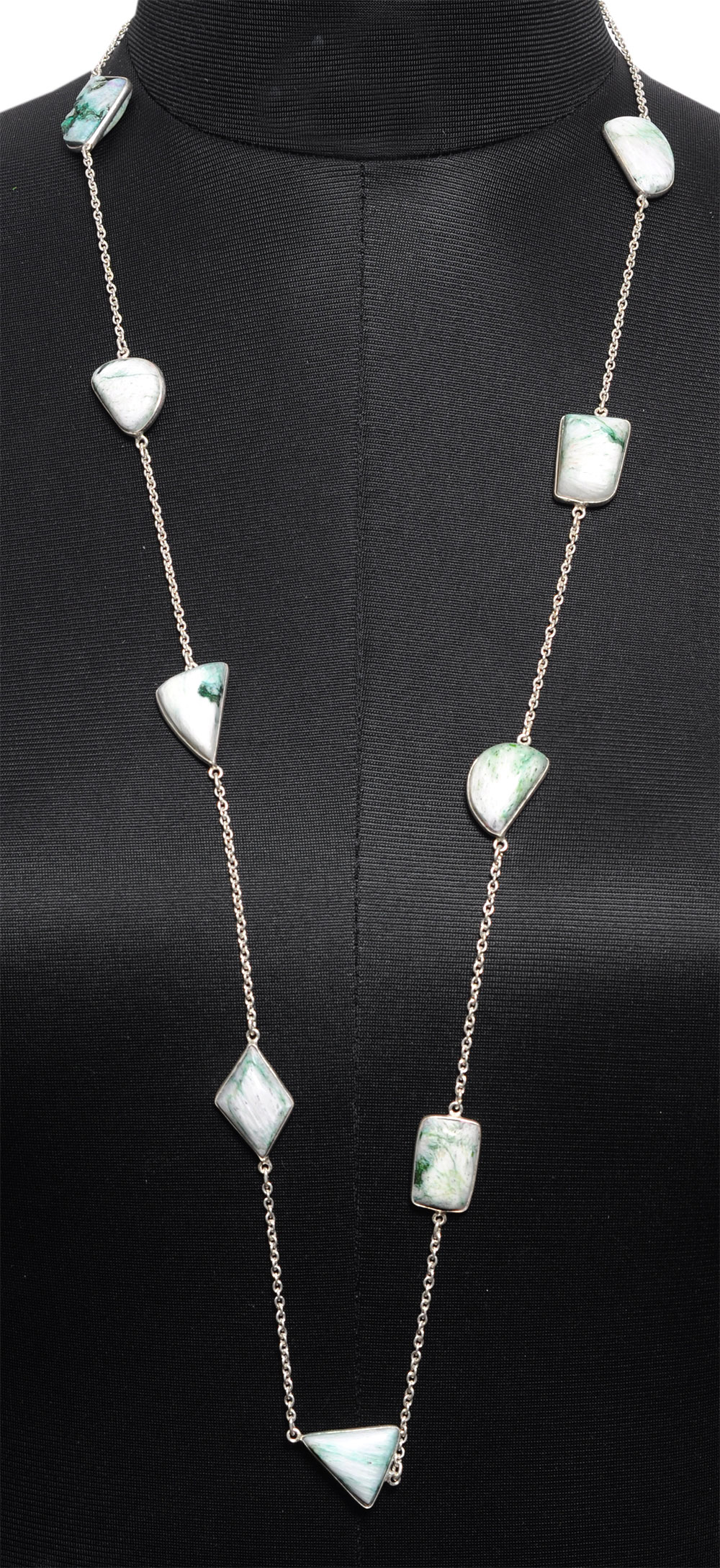 Moss Agate Color Stone Chain In . Sterling Silver Overlay
