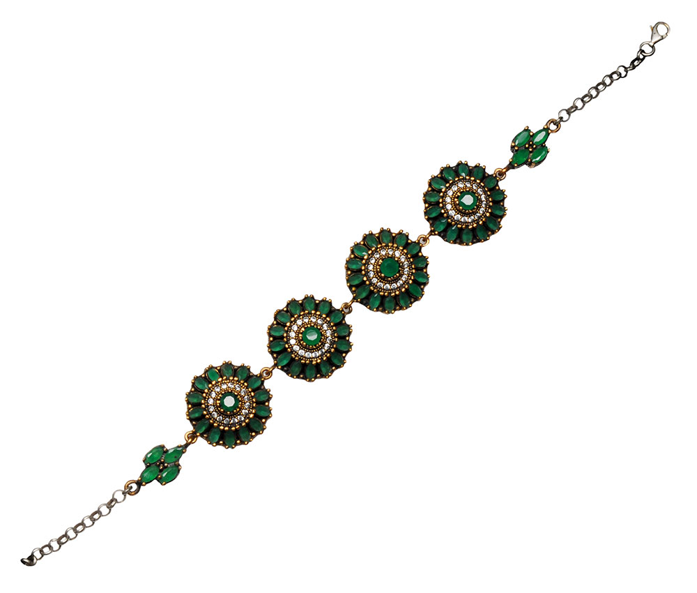 Emerald & White Topaz Gemstone Studded Silver Bracelet