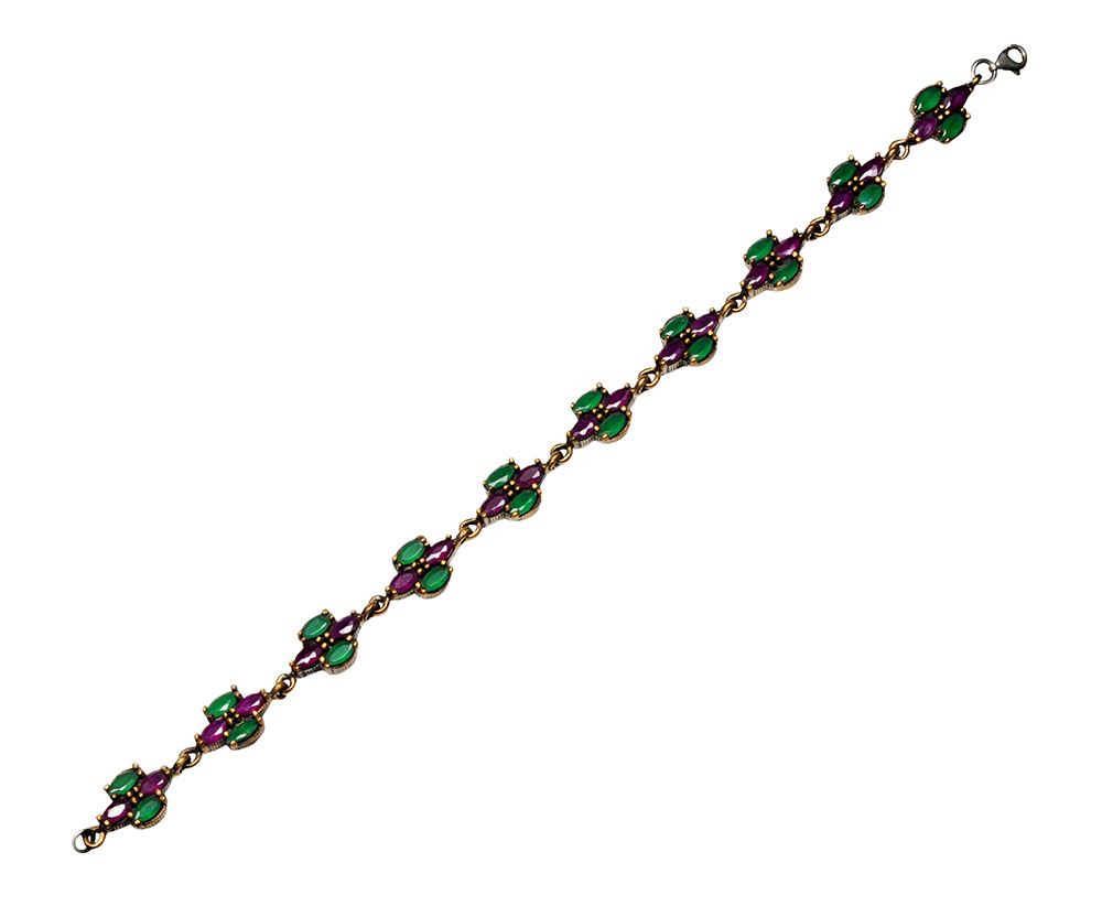 Ruby & Emerald Gemstone Studded Silver Bracelet