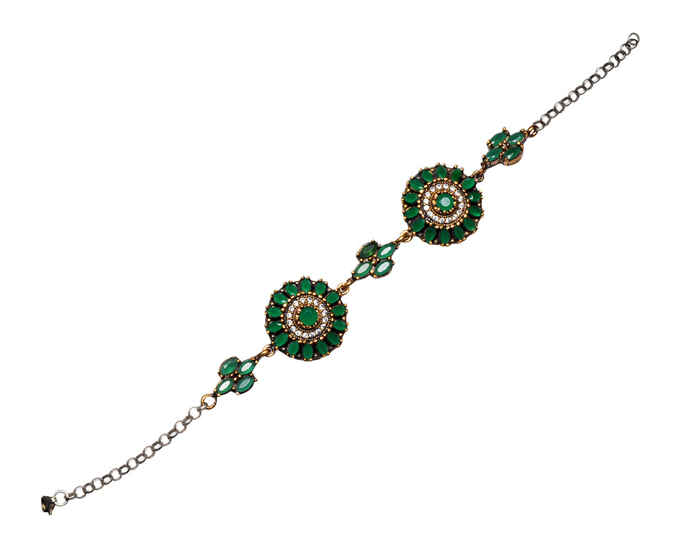 Emerald & White Topaz Gemstone Studded Silver Bracelet