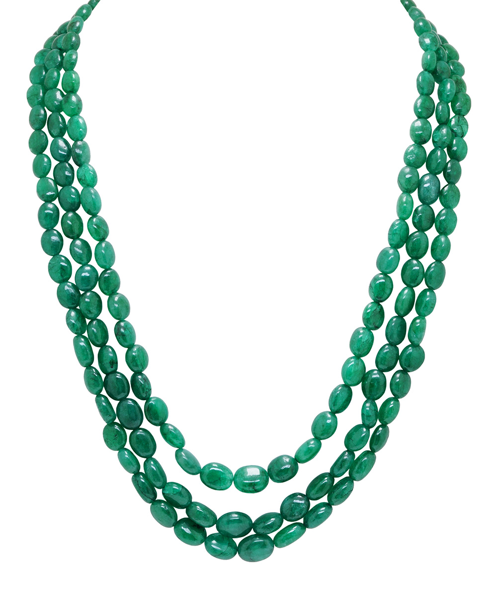 3 Rows Of Necklace Emerald Gemstone Oval Shape Beads