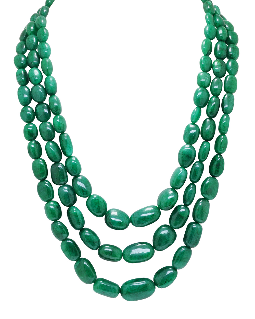3 Rows Of Necklace Emerald Gemstone Tumbles