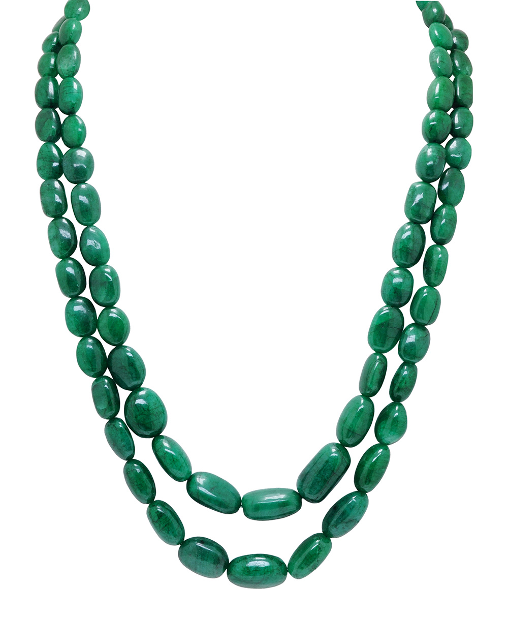 2 Rows Of Necklace Emerald Gemstone Tumbles