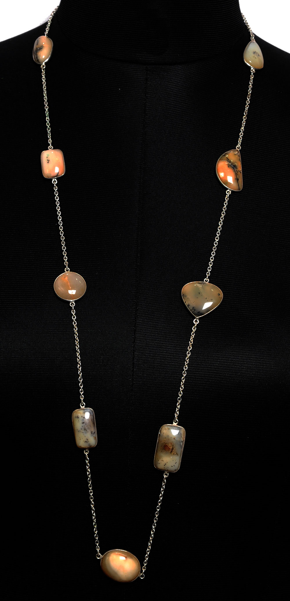 Jasper Color Stone Chain In . Sterling Silver Overlay