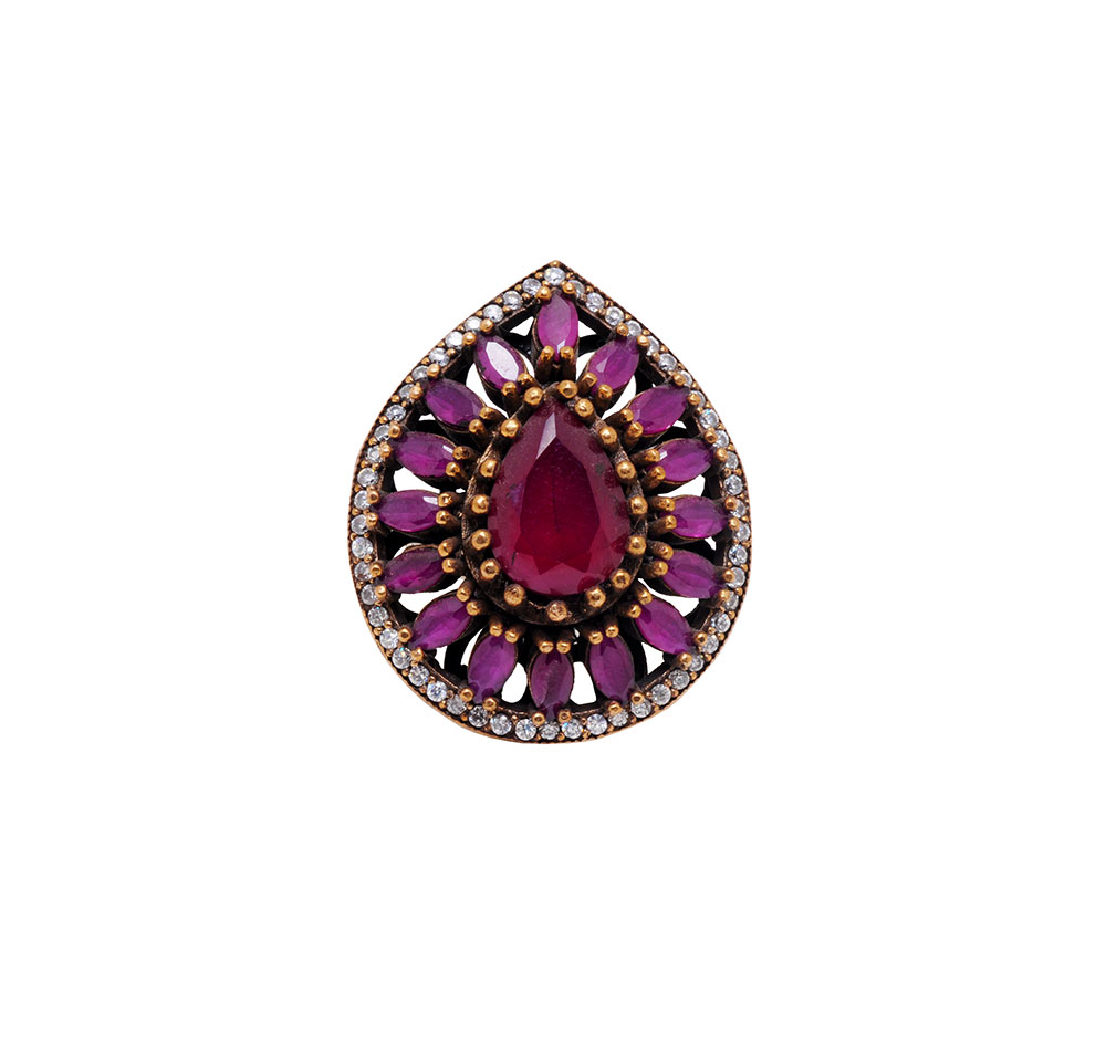 Ruby & Topaz Gemstone Studded Silver Cocktail Ring