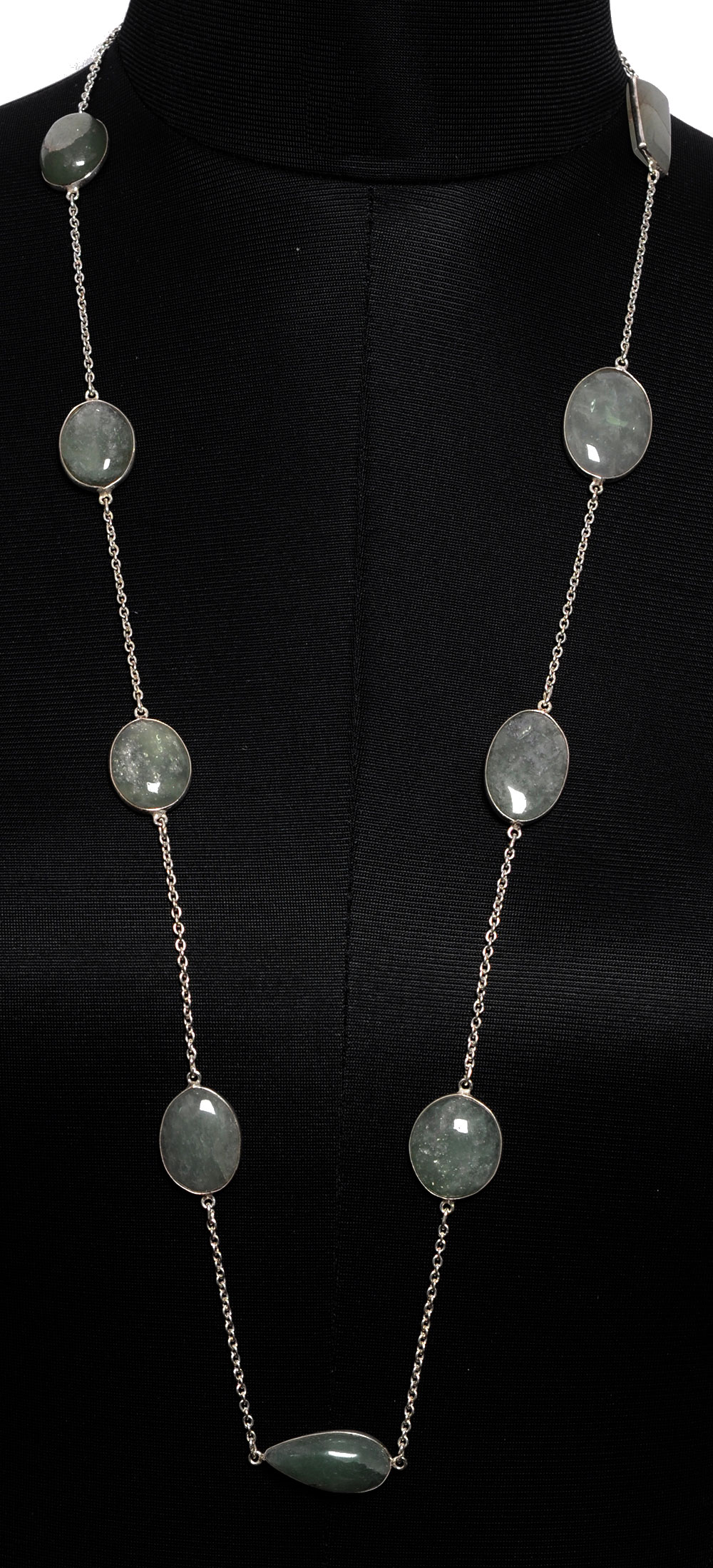 Aquamarine Gemstone Chain In . Sterling Silver Overlay