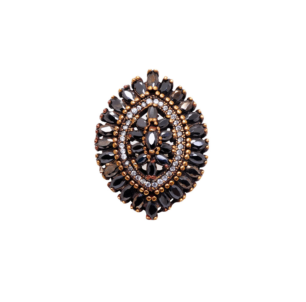 Black Spinel & White Topaz Gemstone Studded Cocktail Ring In Silver