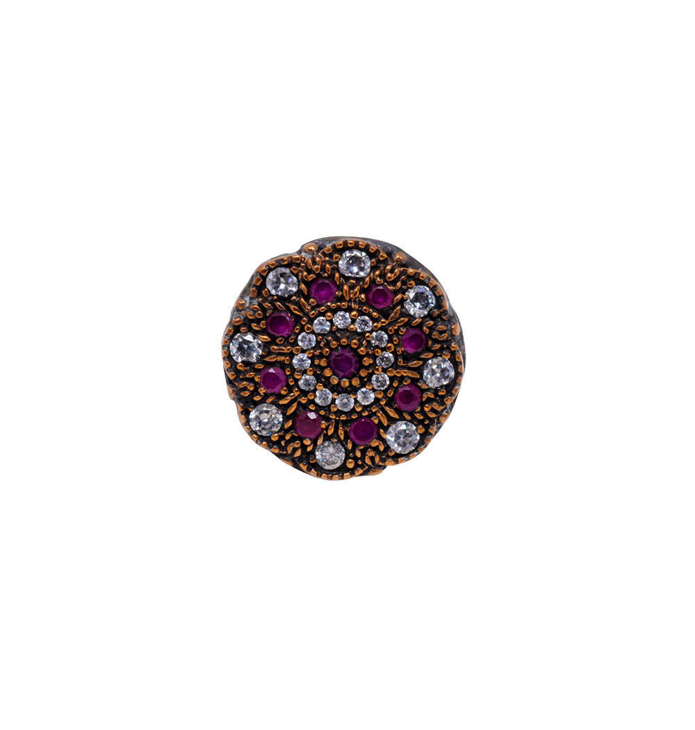 Ruby & Topaz Gemstone Studded Cocktail Ring In Silver