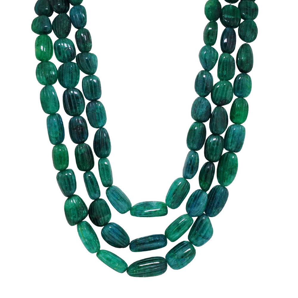 3 Rows Of Emerald Gemstone Beads