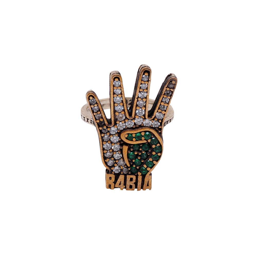 T-Savorite & White Topaz Studded R4BIA Rabaa or Rabbi’ah Silver Ring
