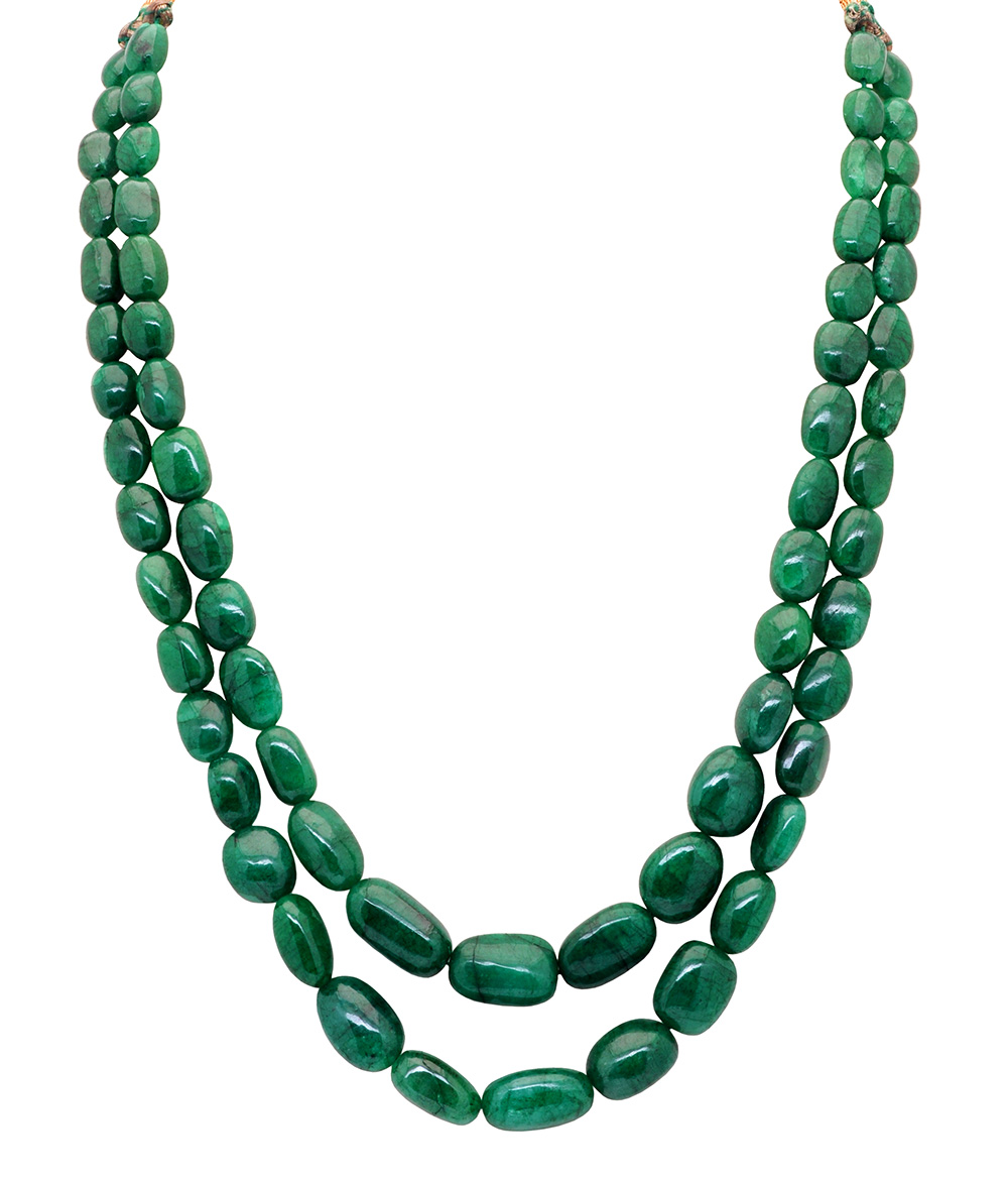 2 Rows Of Emerald Gemstone Beads