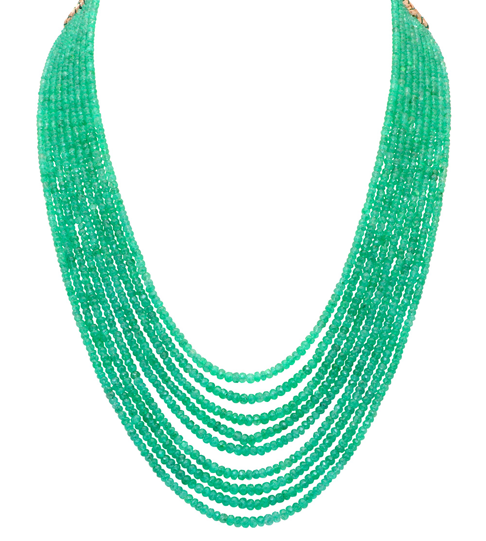 9 Rows Of Necklace Emerald Gemstone Beads